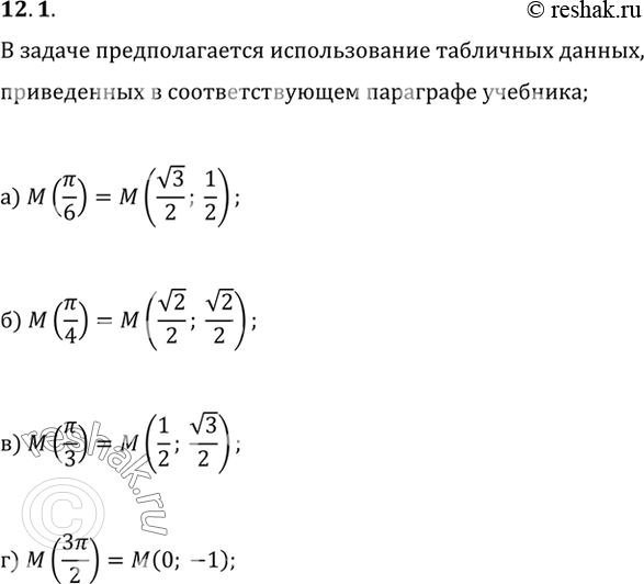 Изображение Всюду в этом параграфе предполагается, что центр числовой окружности совпадает с началом координат плоскости xOy.Найдите декартовы координаты заданной...